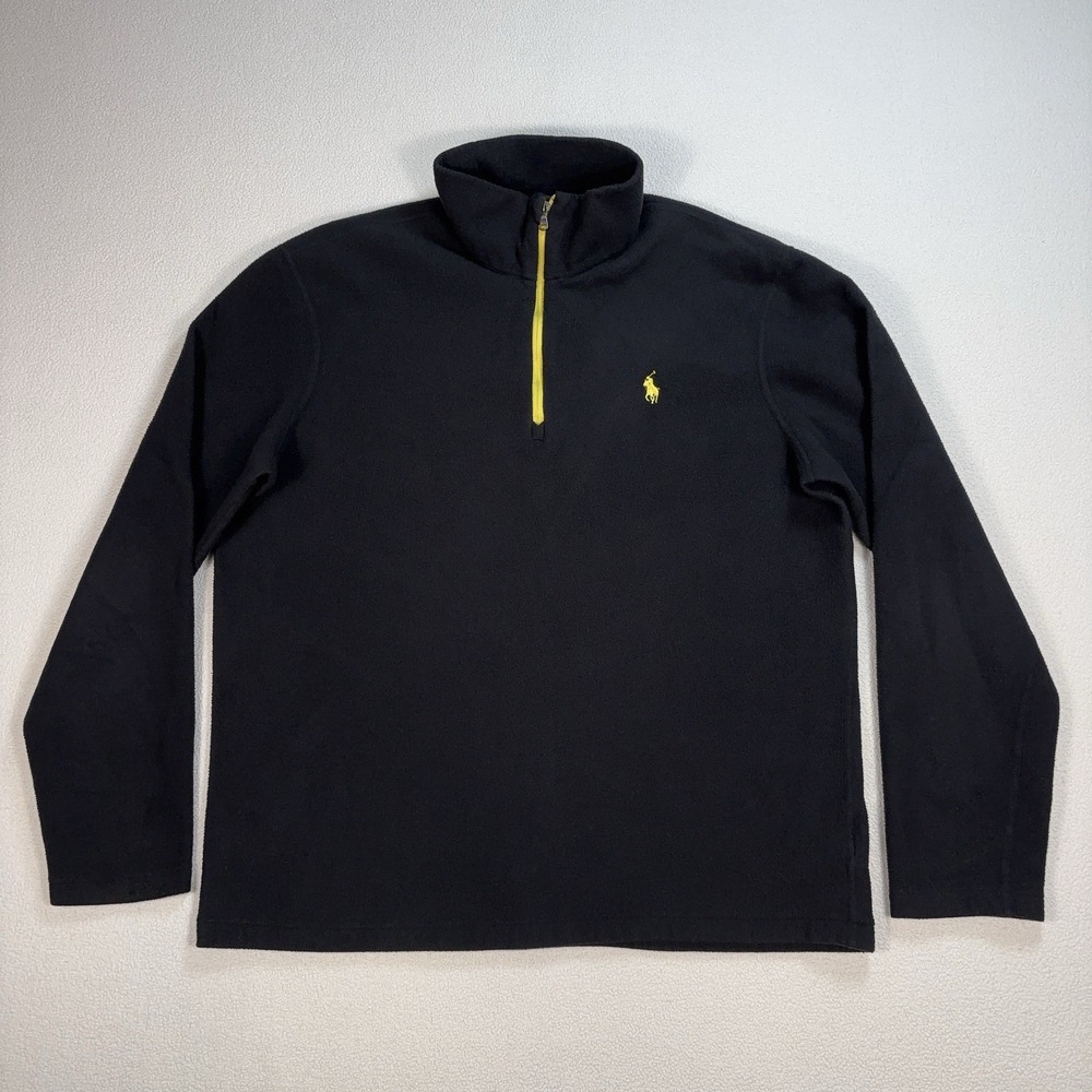 Polo Ralph Lauren Fleece 1/4 Zip Mens S* Black Performance Polyester Yellow Pony